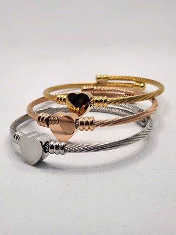 Bangle heart zircona pave stainless steel