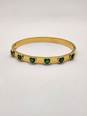 Stone Bangle heart zircona pave stainless steel