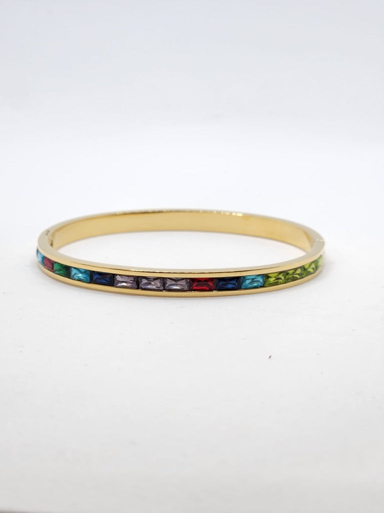 Bracelet Mixed Color Inlay High Quality CZ Stone Silver Bangle