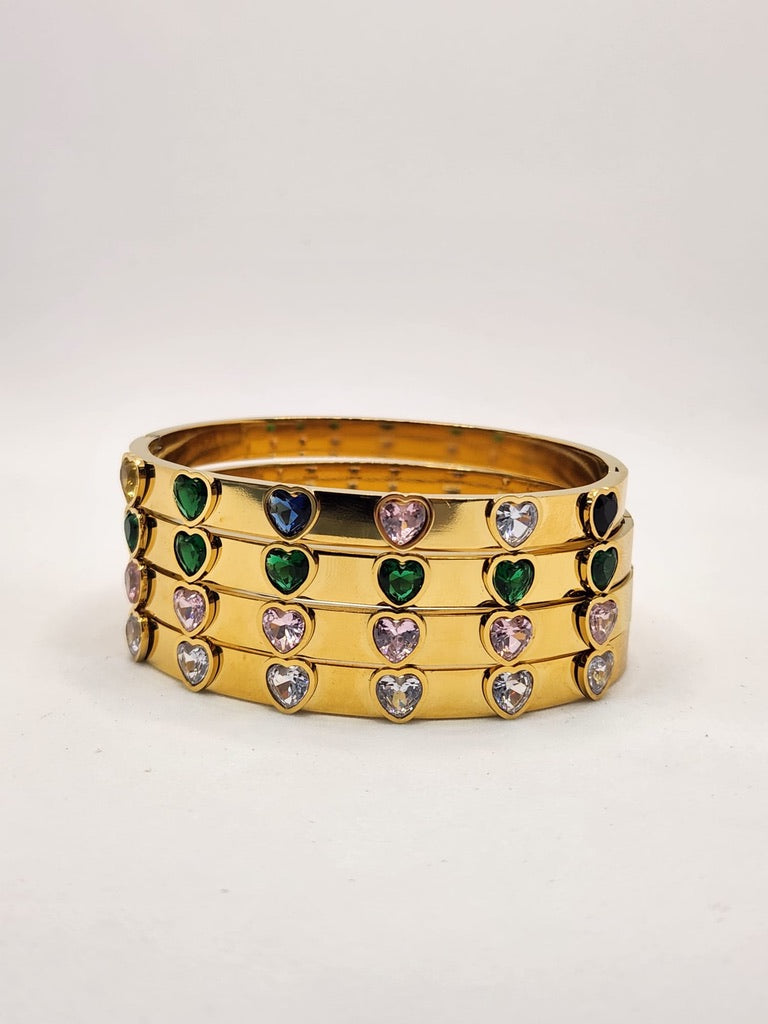Stone Bangle heart zircona pave stainless steel