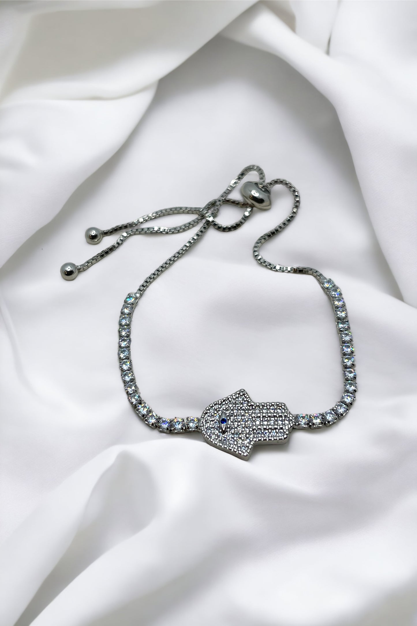 Adjustable bracelet hand of fatima with full zirconia