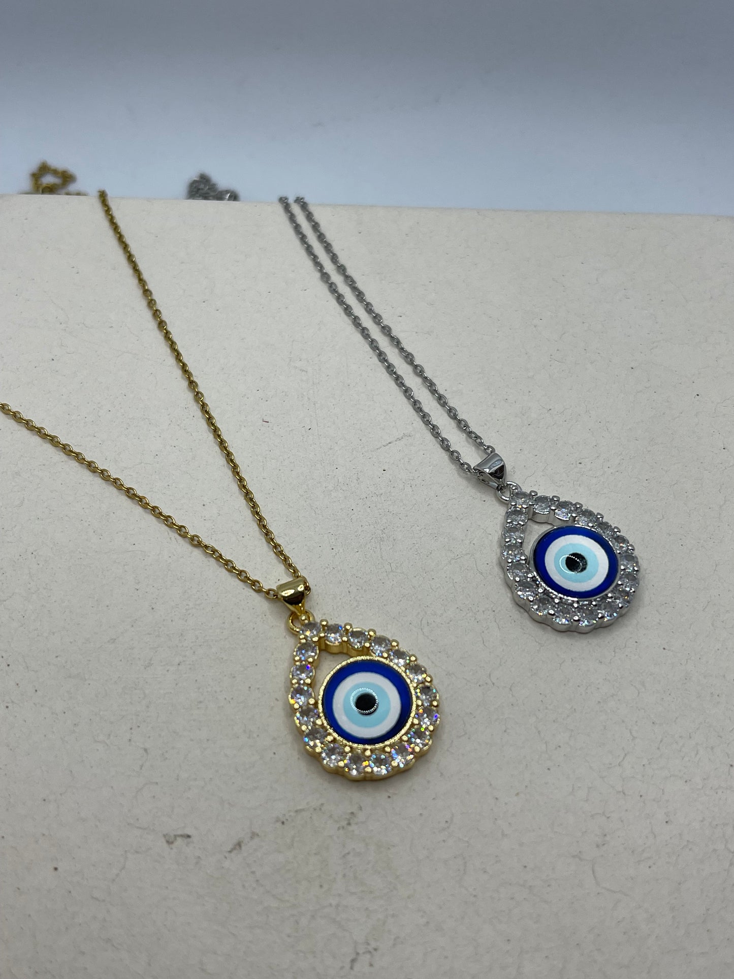 Evil eye glass necklaces stainless steel 18"