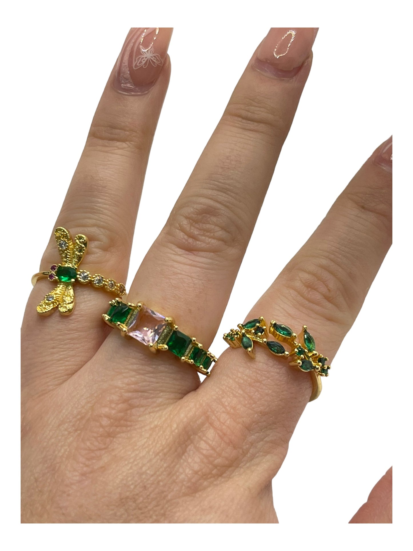Emerald dragonfly zirconia adjustable Ring