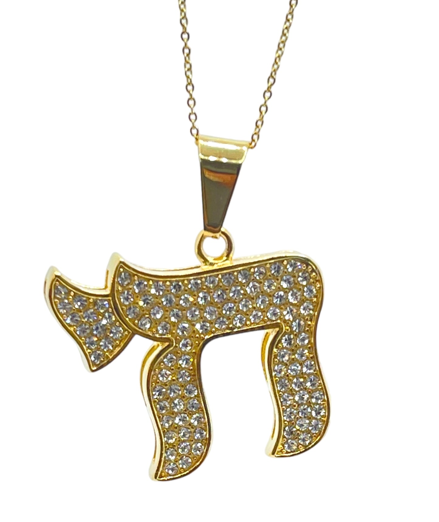 Big chai full zirconia 3inch necklaces stainless steel