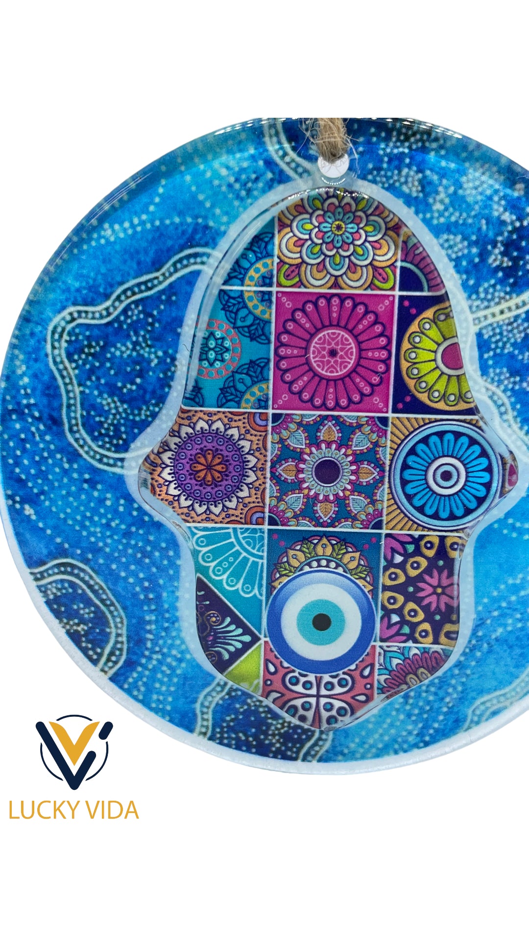 Hippie hamsa Evil Eye- tyde light blue color 5"
