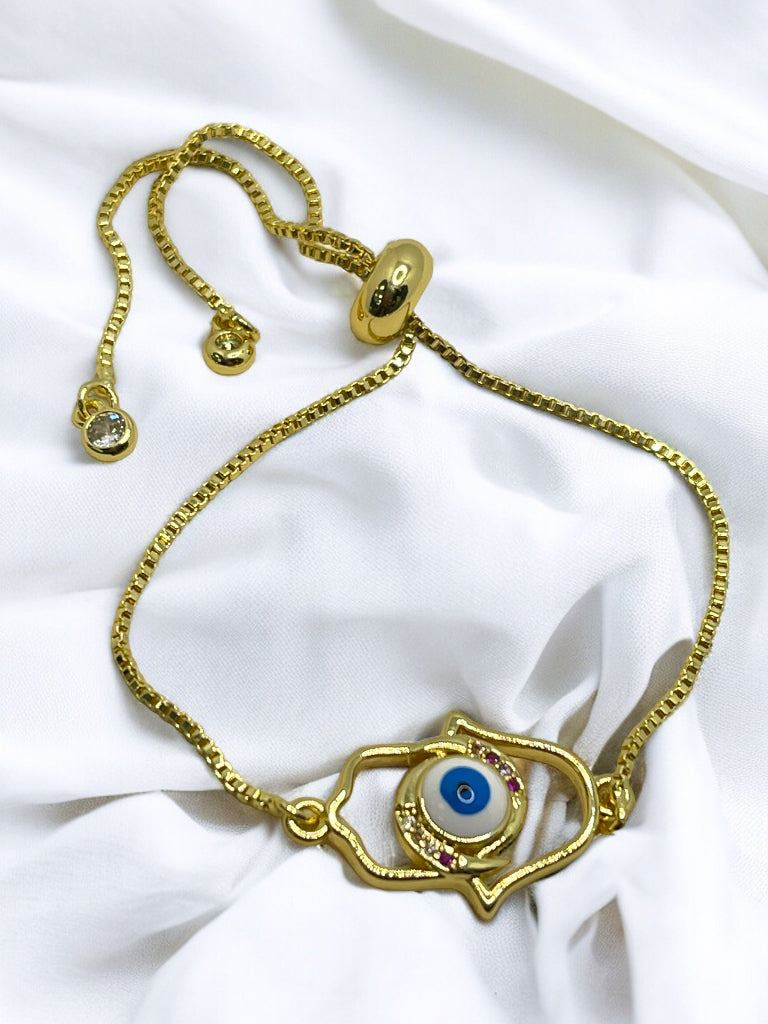 Hamsa open eye adjustable bracelet 18k gold plated