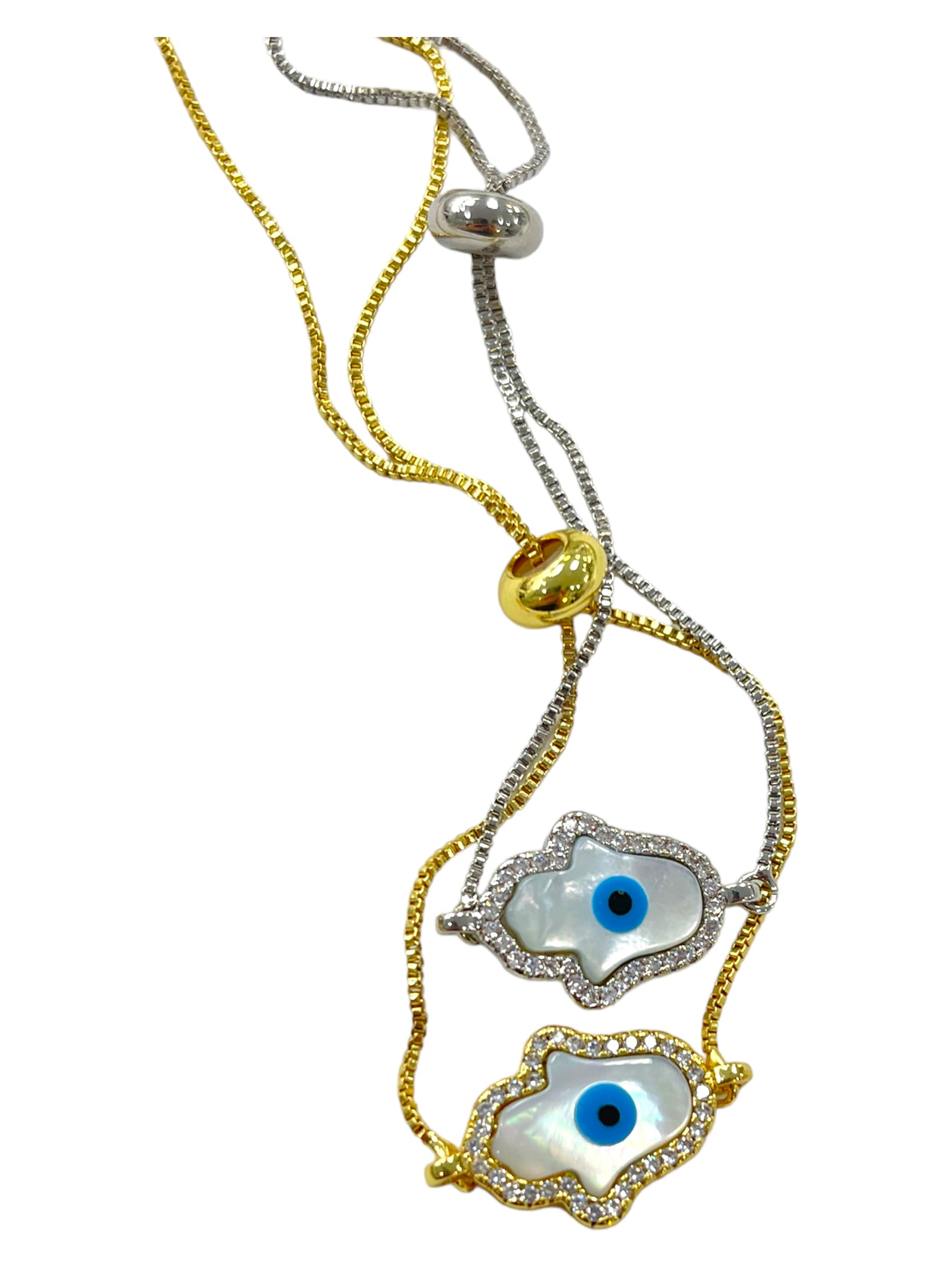 Hamsa shell with eye adjustable bracelet