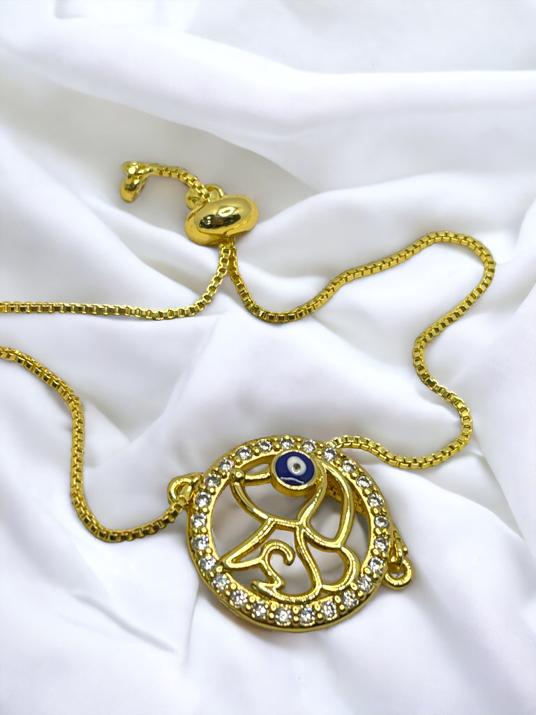 Dog evil eye adjustable bracelet 18k gold plated