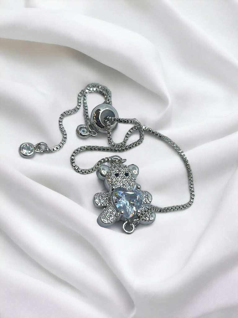 Teddy bear Clear heart adjustable bracelet