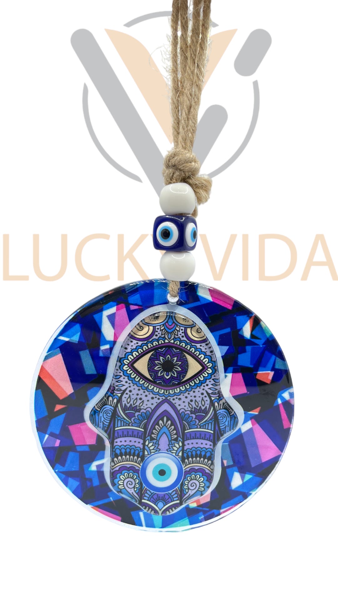 hamsa blue Evil Eye- tyde purple color 5"