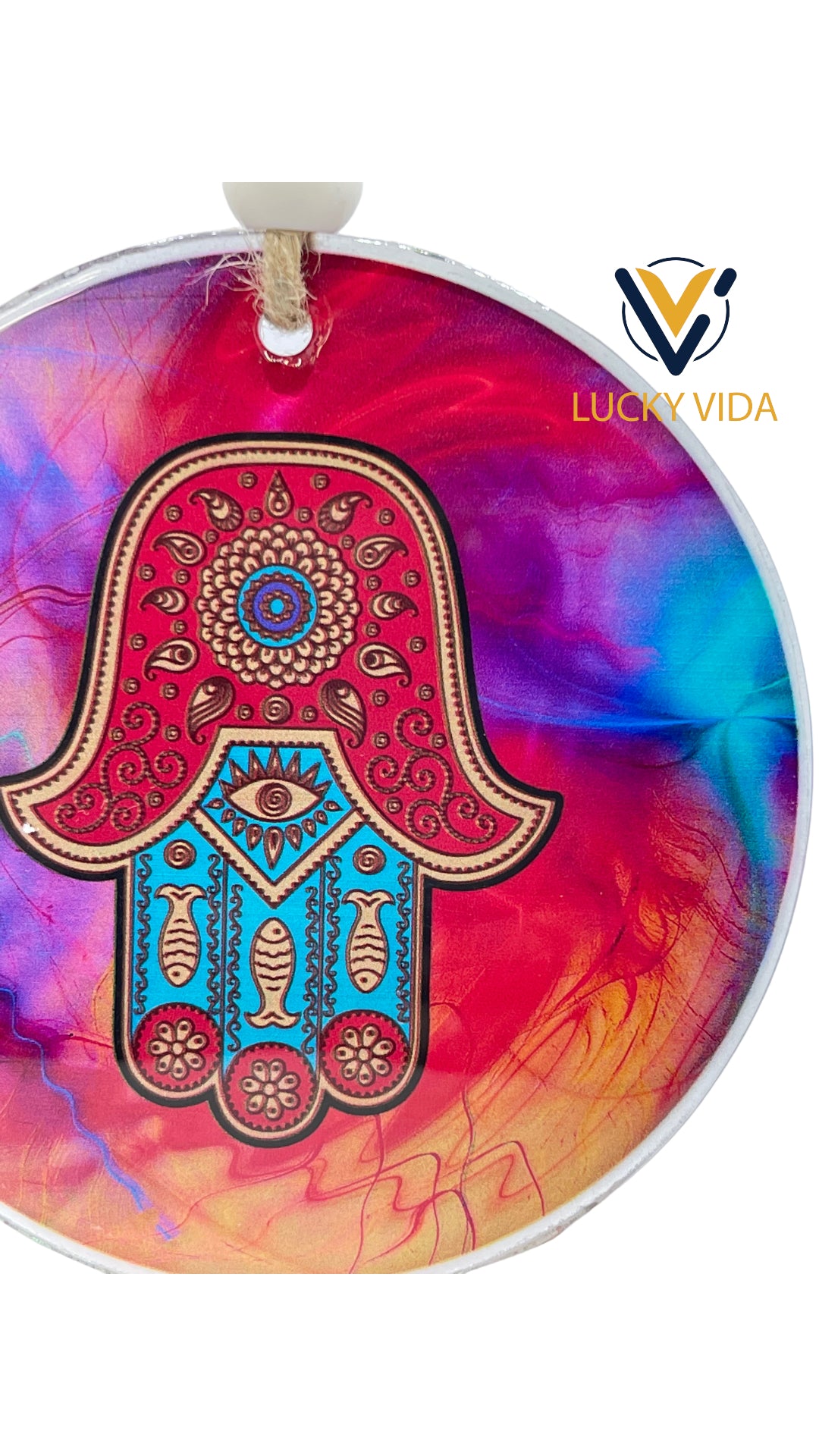 Hamsa Evil Eye- tyde red color 5"