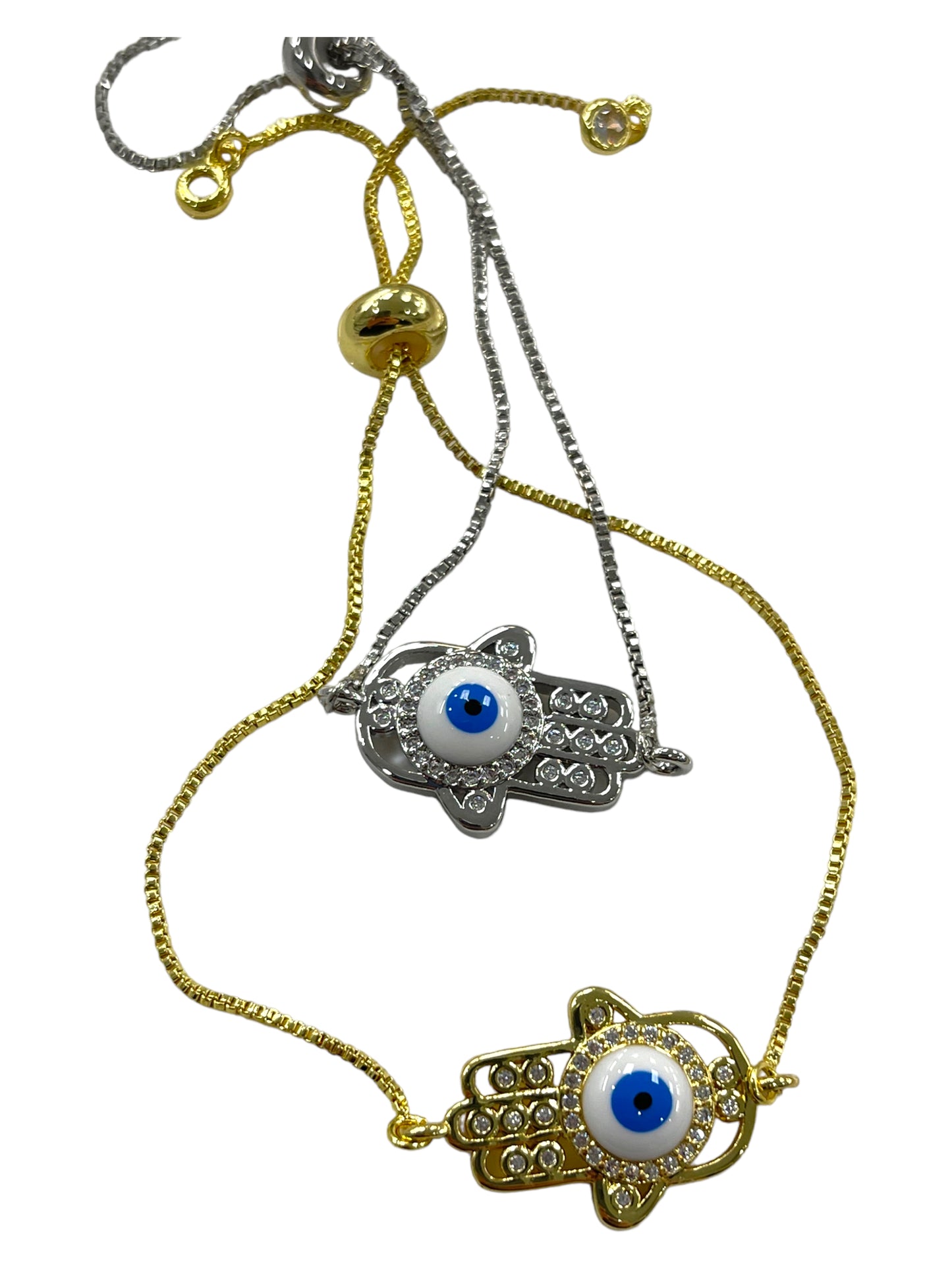 Hamsa with shell eye adjustable bracelet
