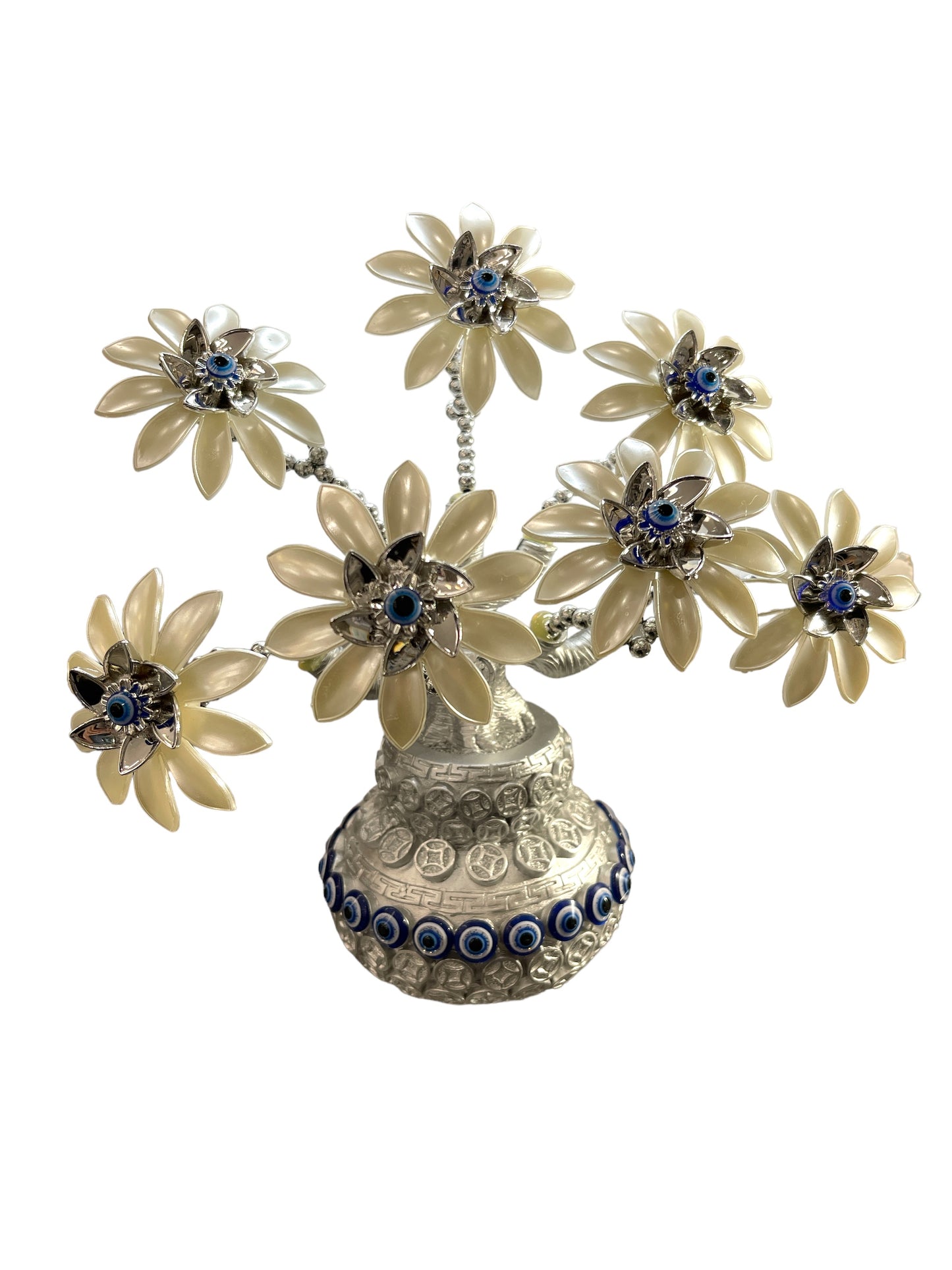 Shell open flower evil eye, coin base tree of life