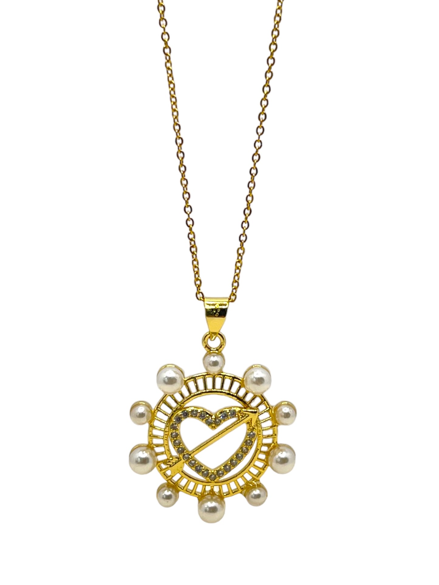 18k Gp heart Perls eye pendant with zirconias