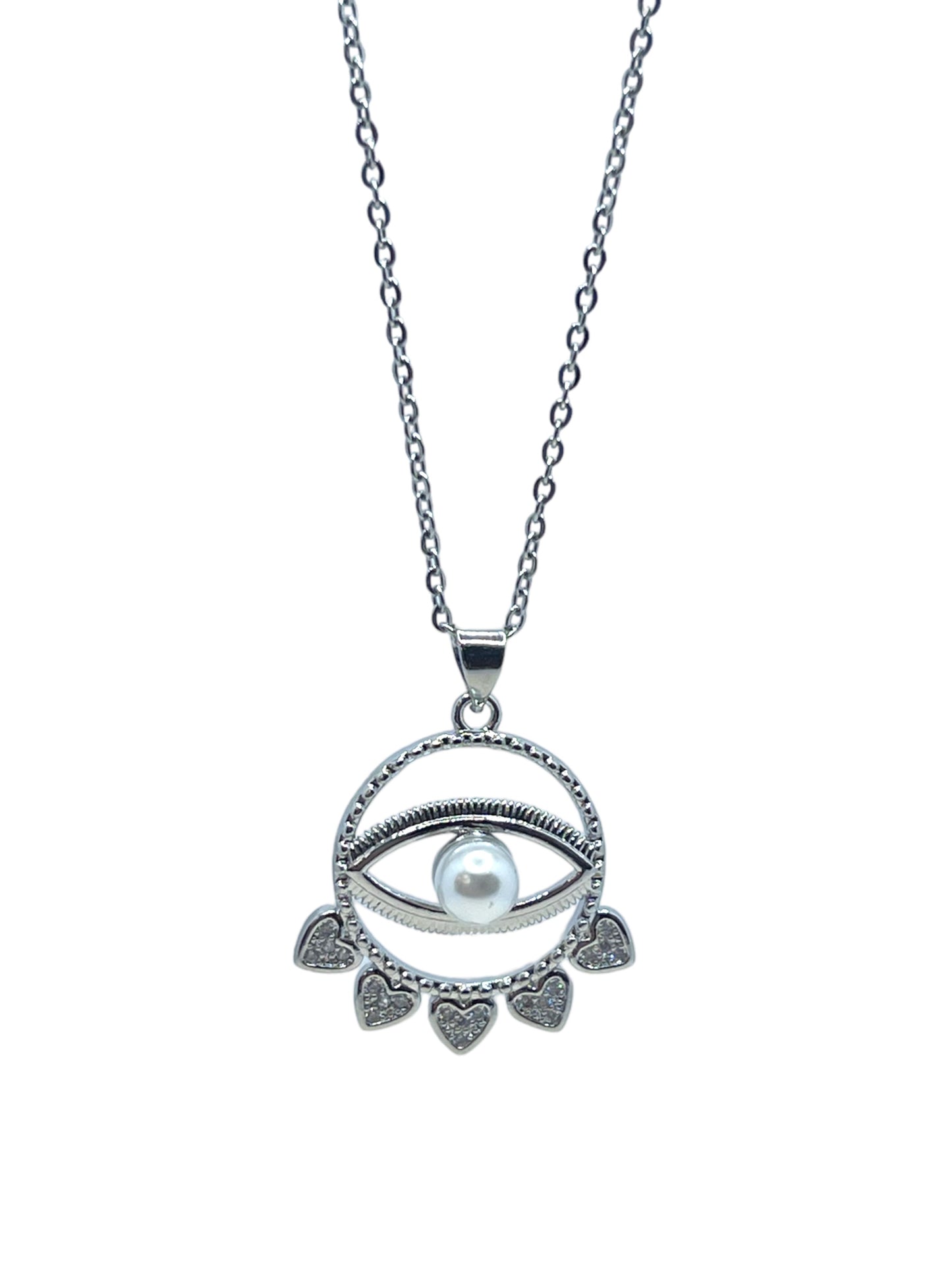 18k Gp circle Perls eye pendant with zirconias