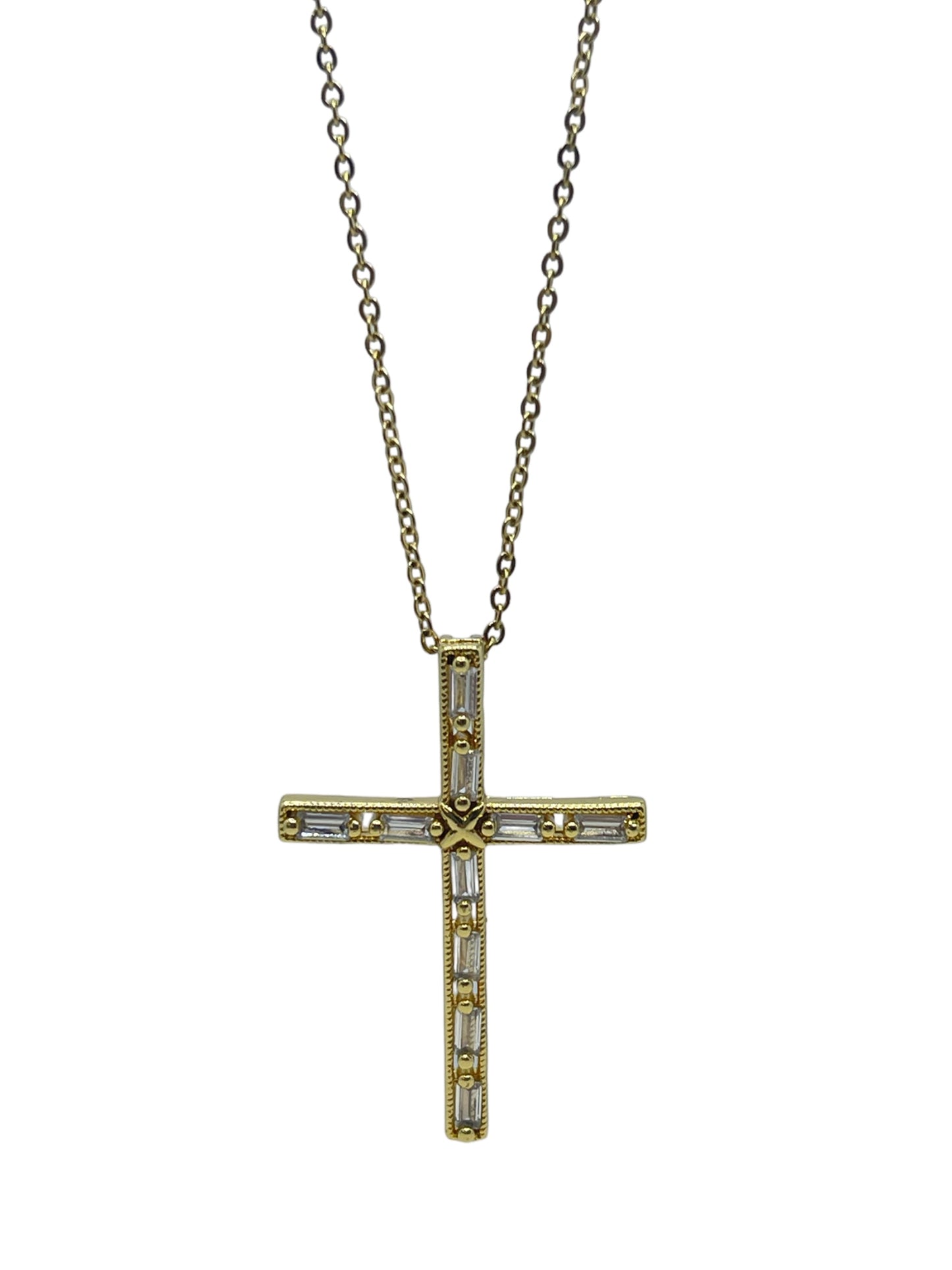 Cross stone baguette full necklaces stainless steel