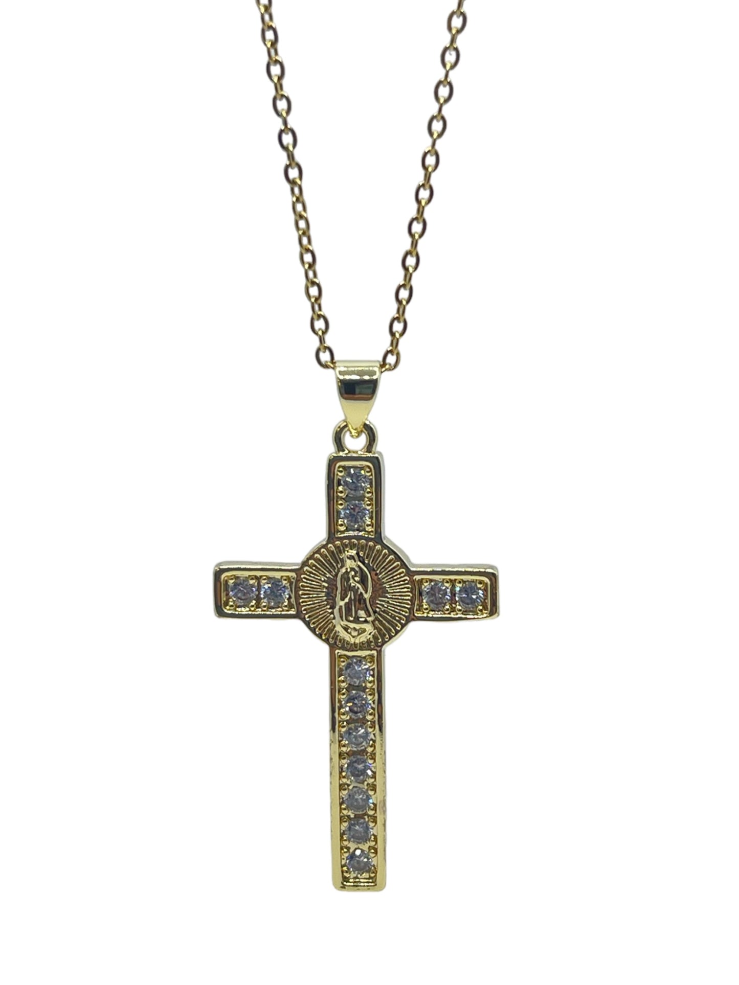Cross virgen stone full necklaces stainless steel