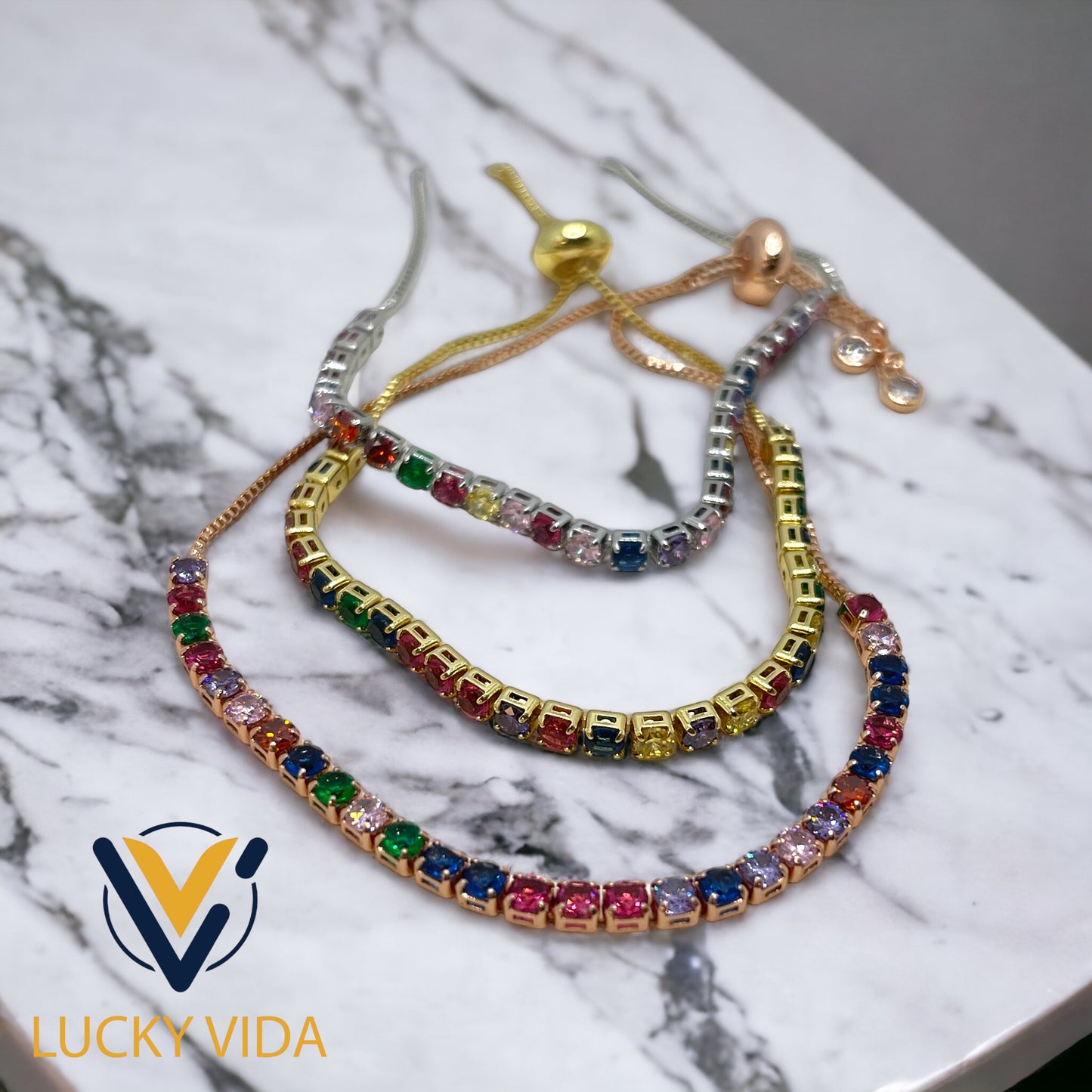 Multicolor Tennis bracelet stone adjustable 2mm / 4mm