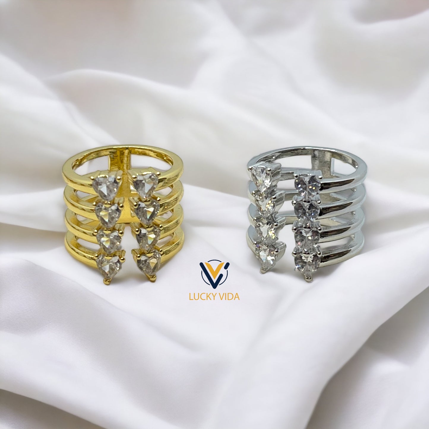 Double heart zirconia adjustable Ring