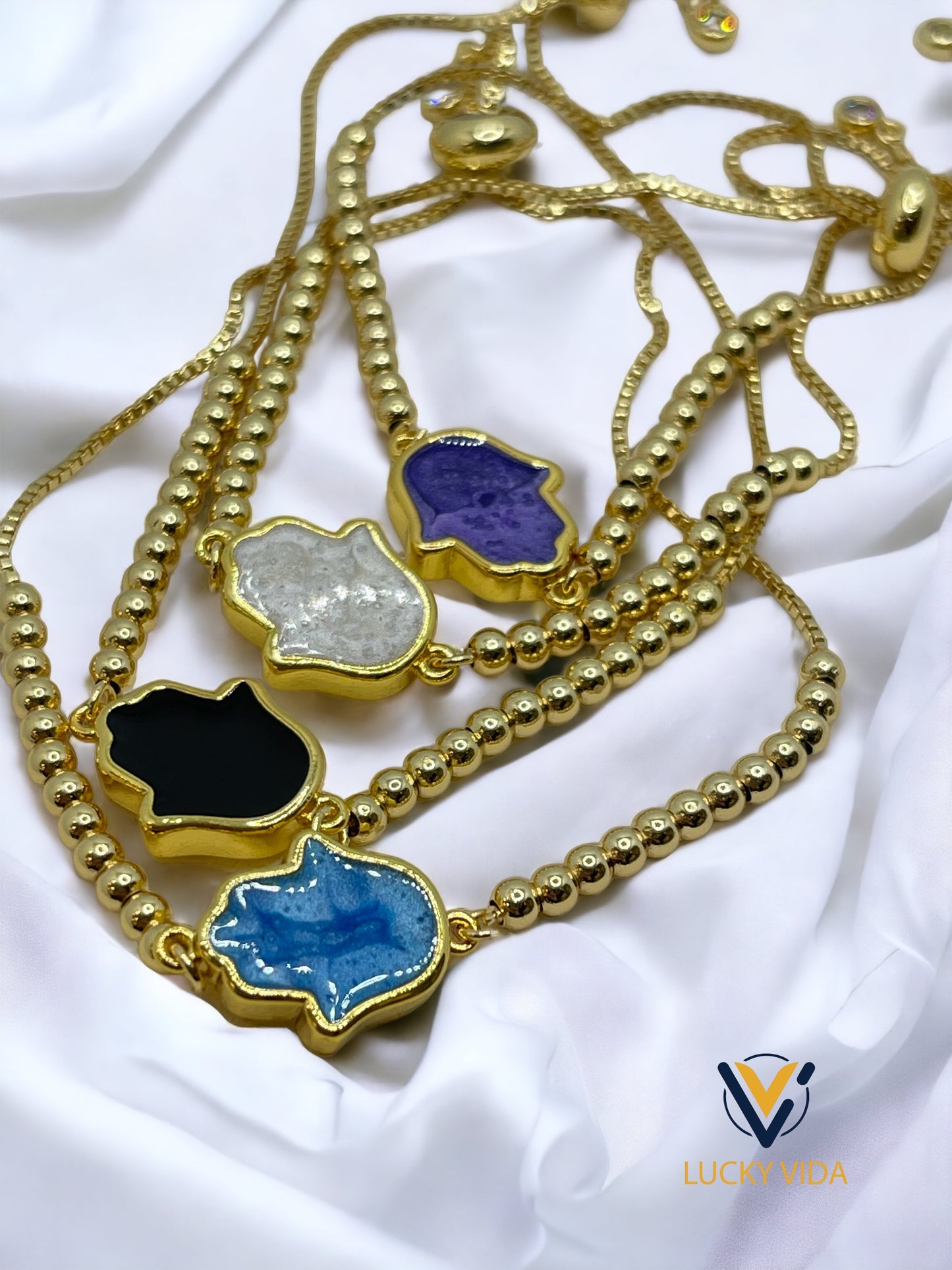 Enamel color hamsa ball adjustable bracelet