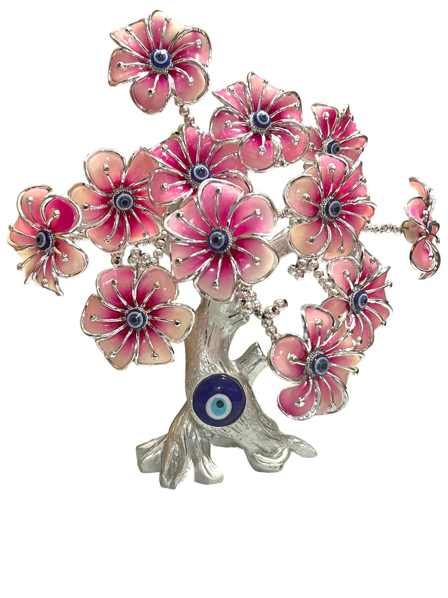 Pink flowers silver tree of life