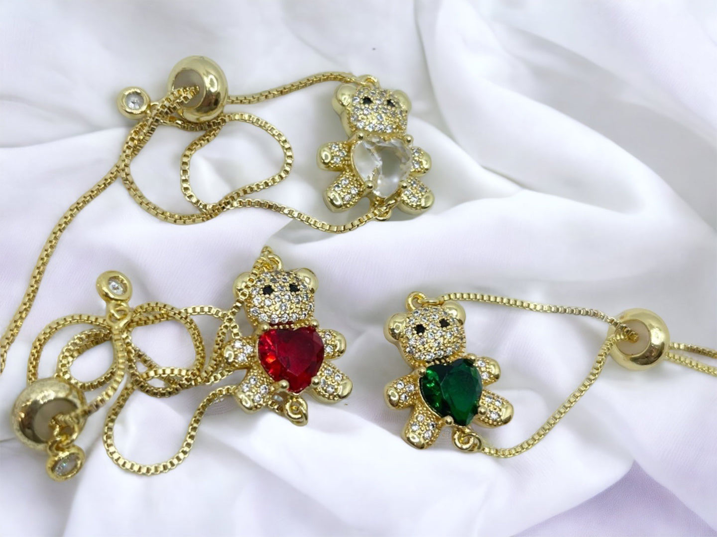 Teddy bear red heart adjustable bracelet