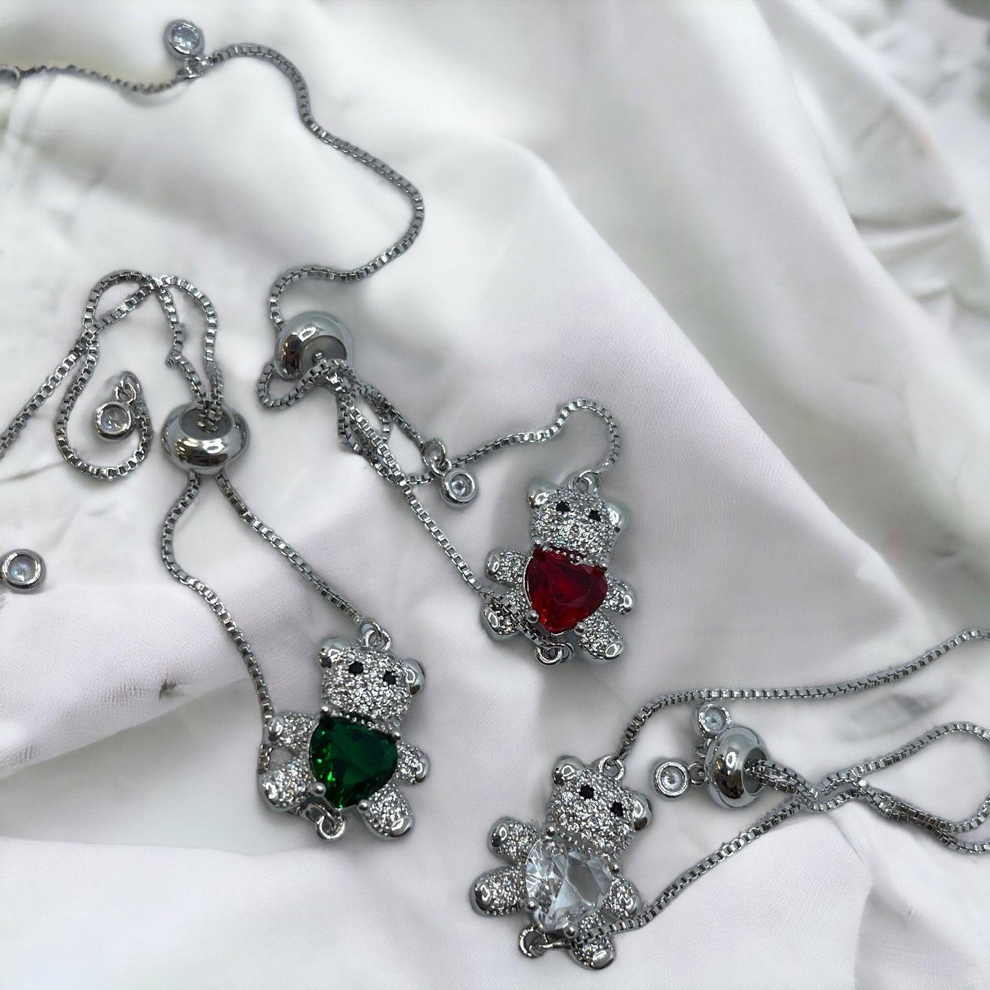 Teddy bear red heart adjustable bracelet