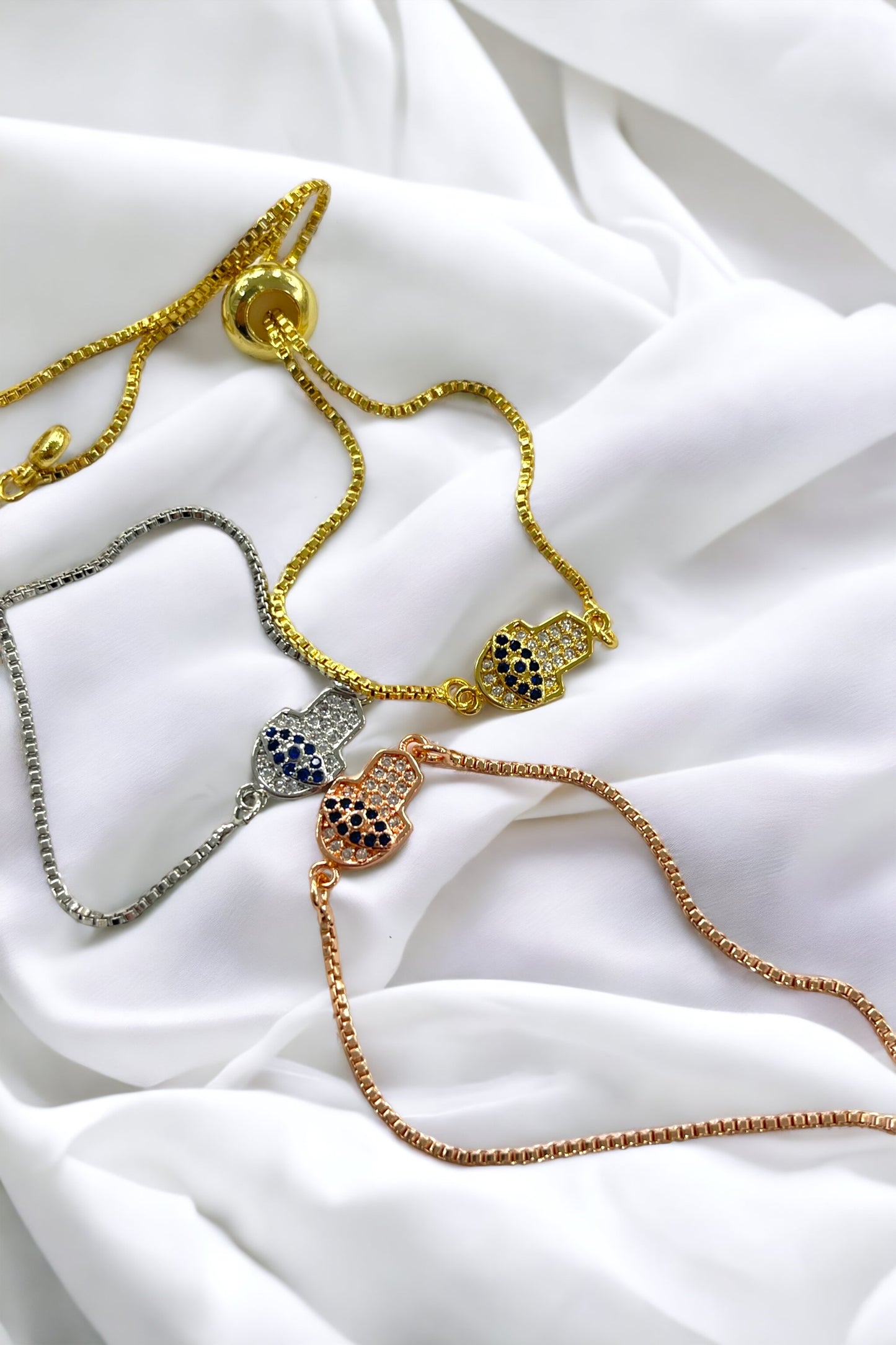 Fatima evil eye adjustable bracelet 18k gold plated