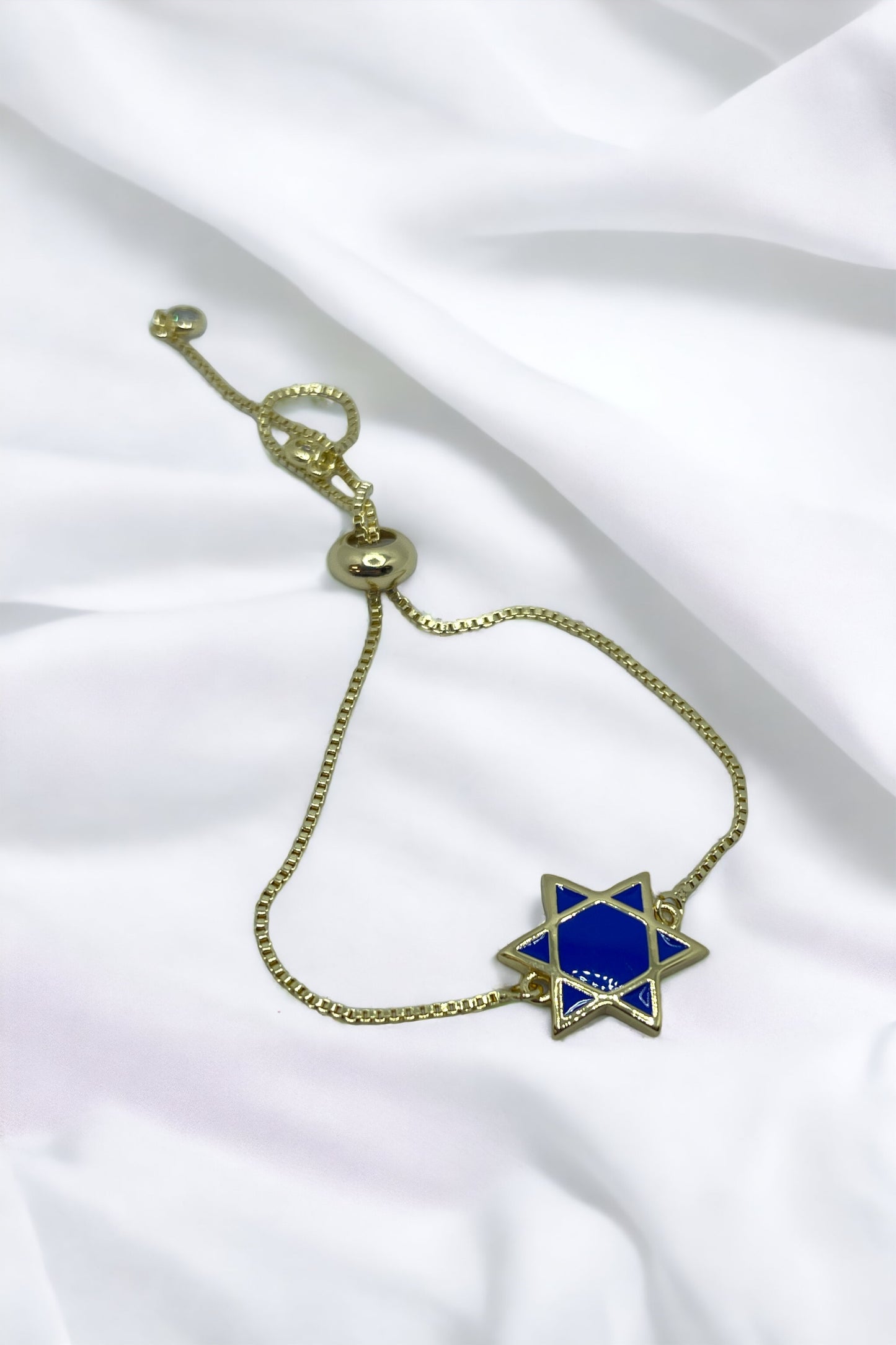 Star David blue enamel adjustable bracelet