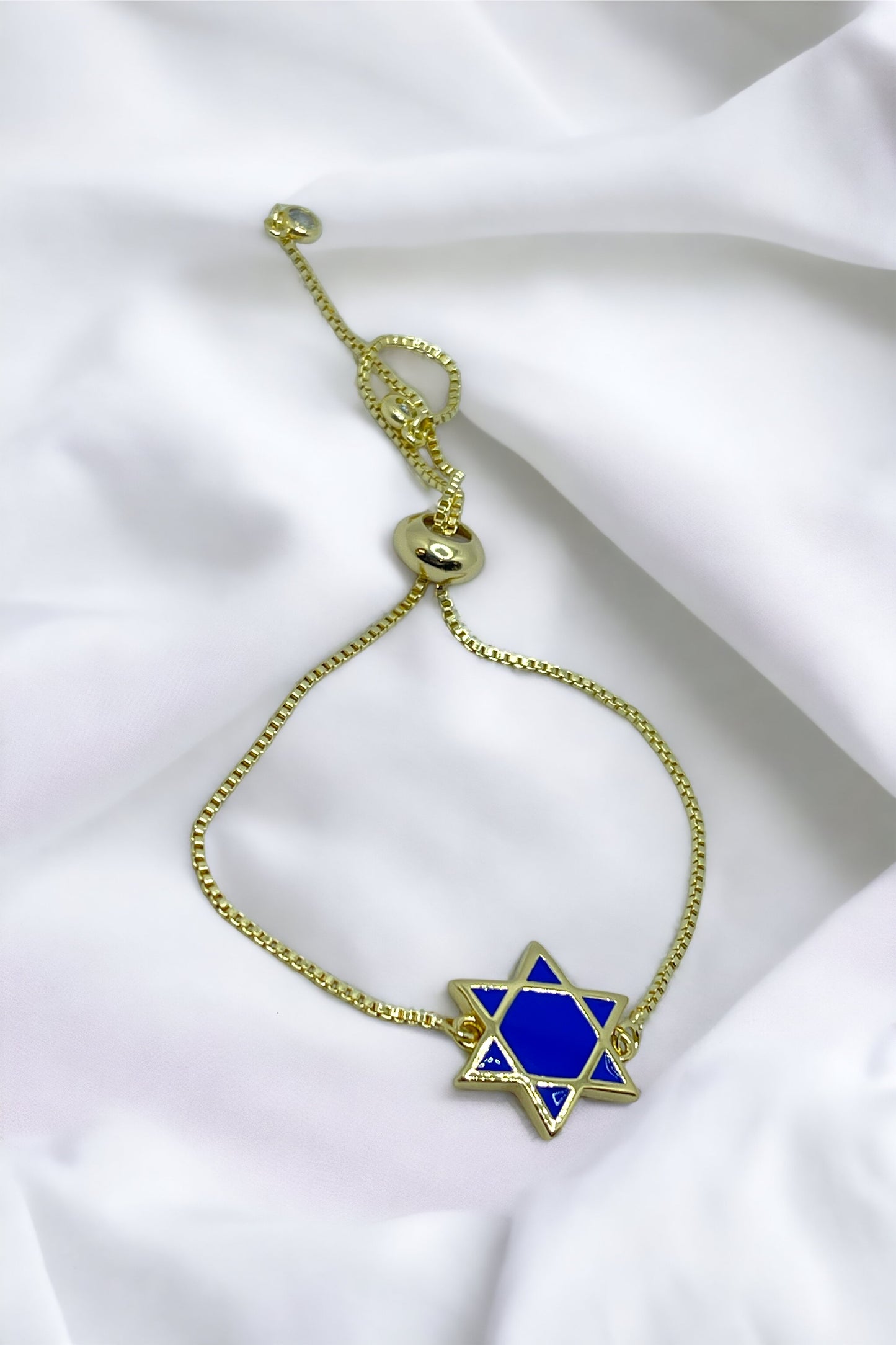 Star David blue enamel adjustable bracelet