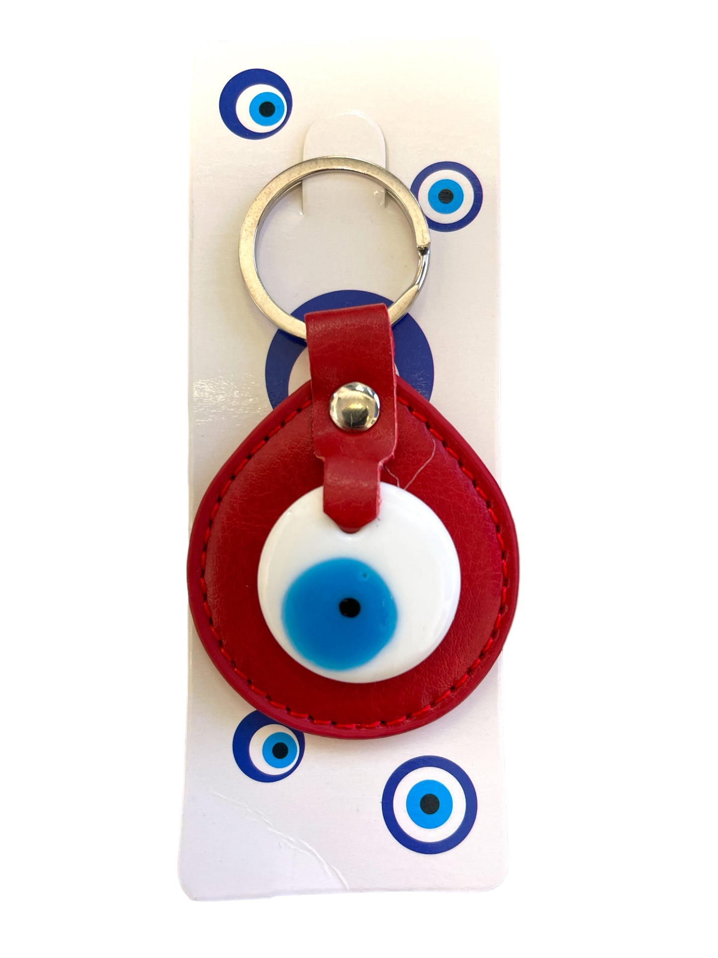 Leather evil eye keychain protection