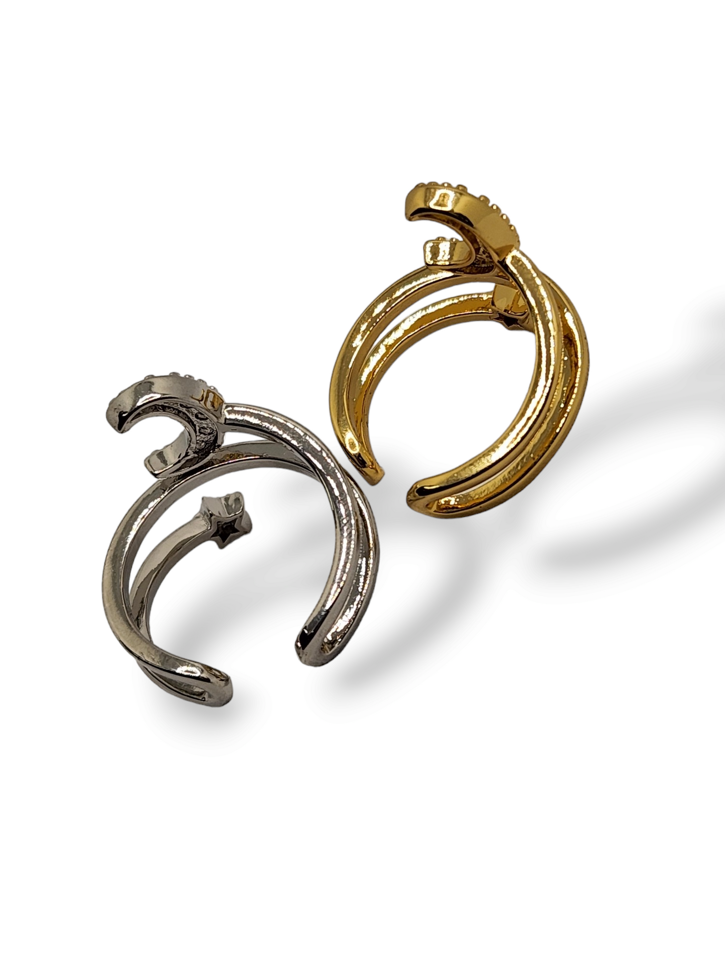 Star and moon spiral adjustable Ring