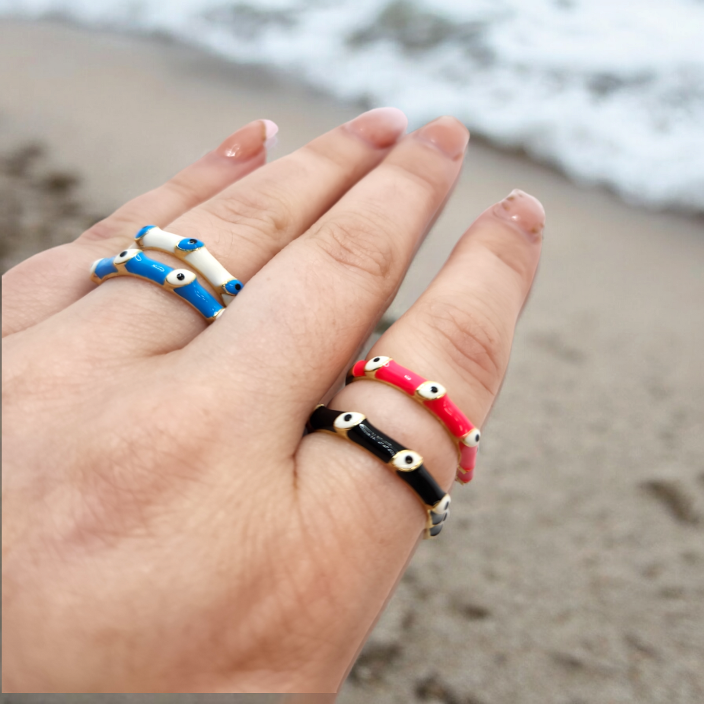 Evil eye neon color adjustable ring