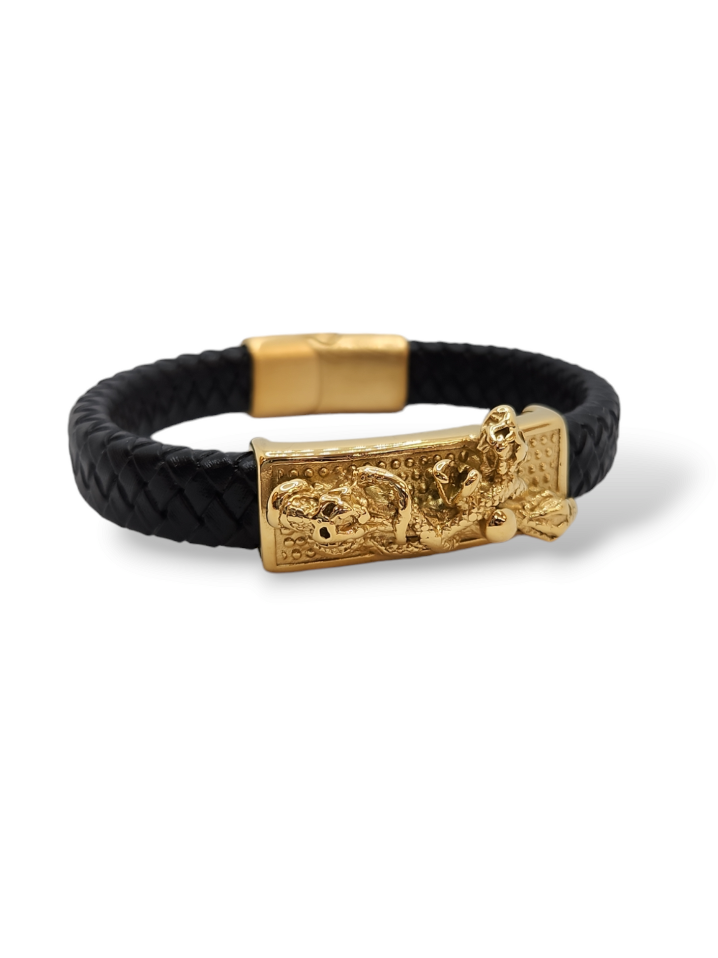 Snake,skull leather bracelet stainless steel