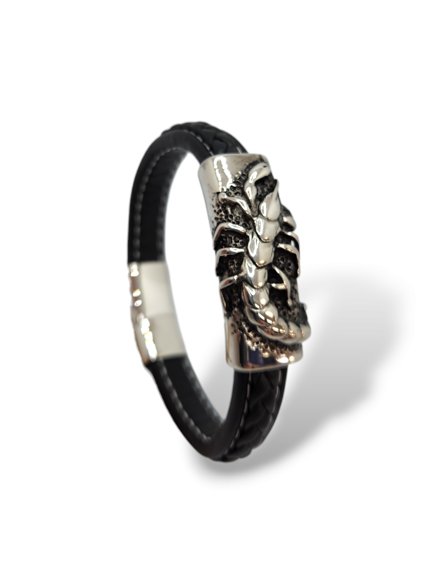 Scorpion leather bracelet, stainless steel