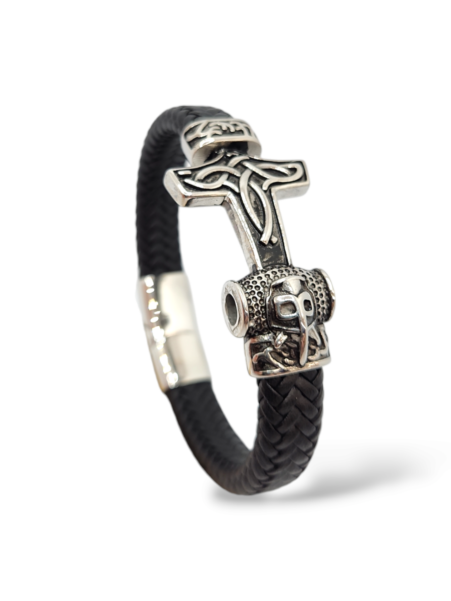 viking anchor leather bracelet, stainless steel