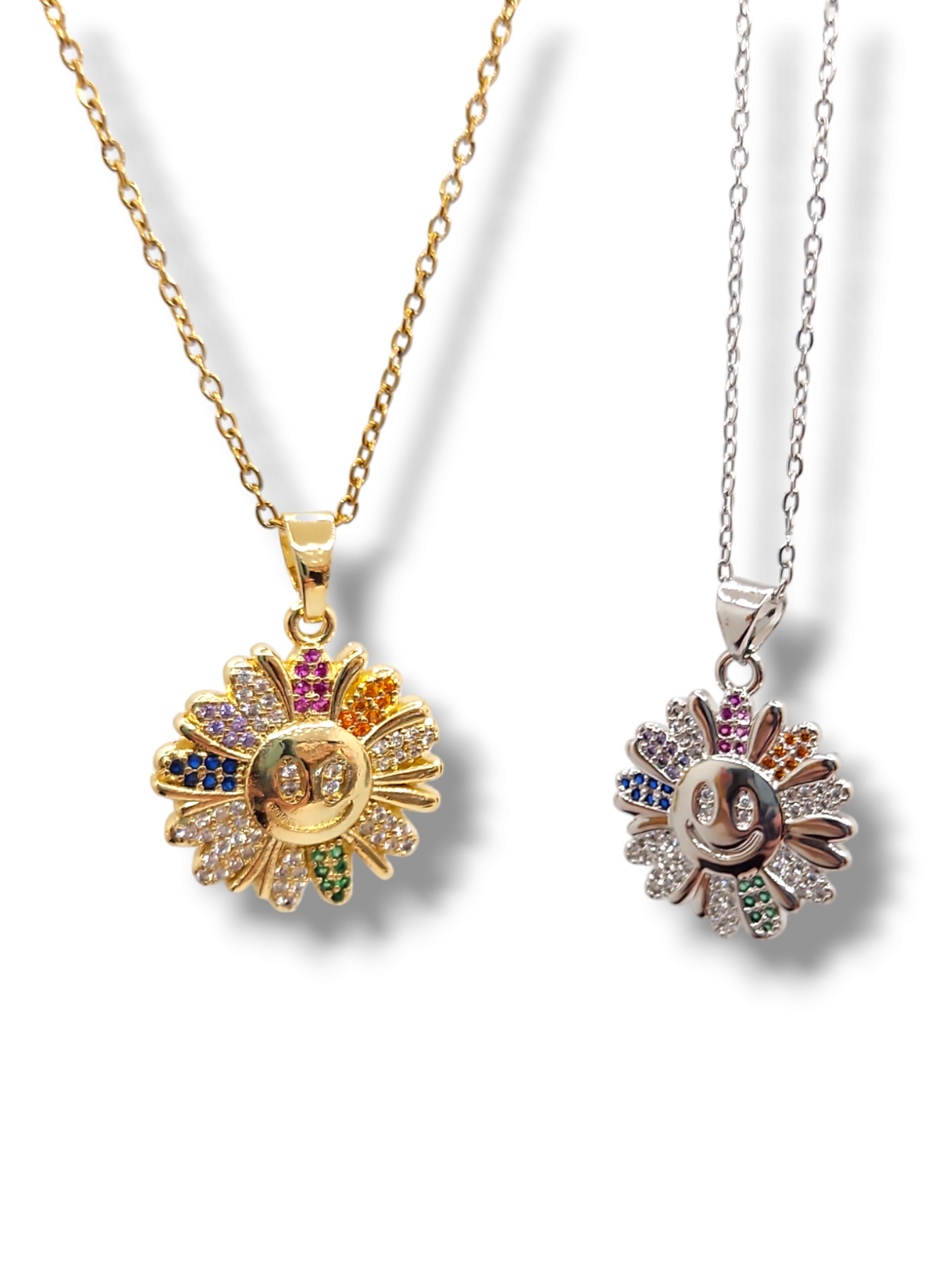 Flower multicolor happy face necklace