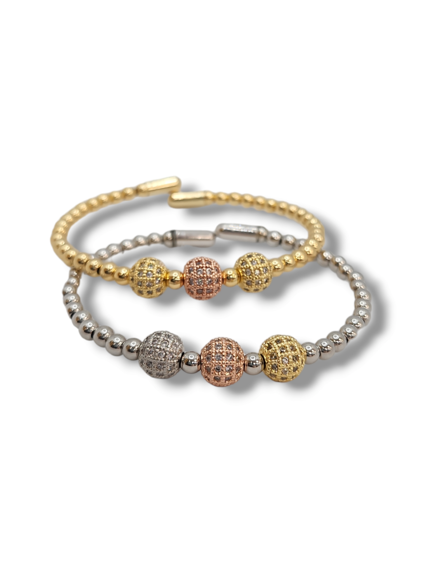 3golds Beads Zirconia cuff Bangle