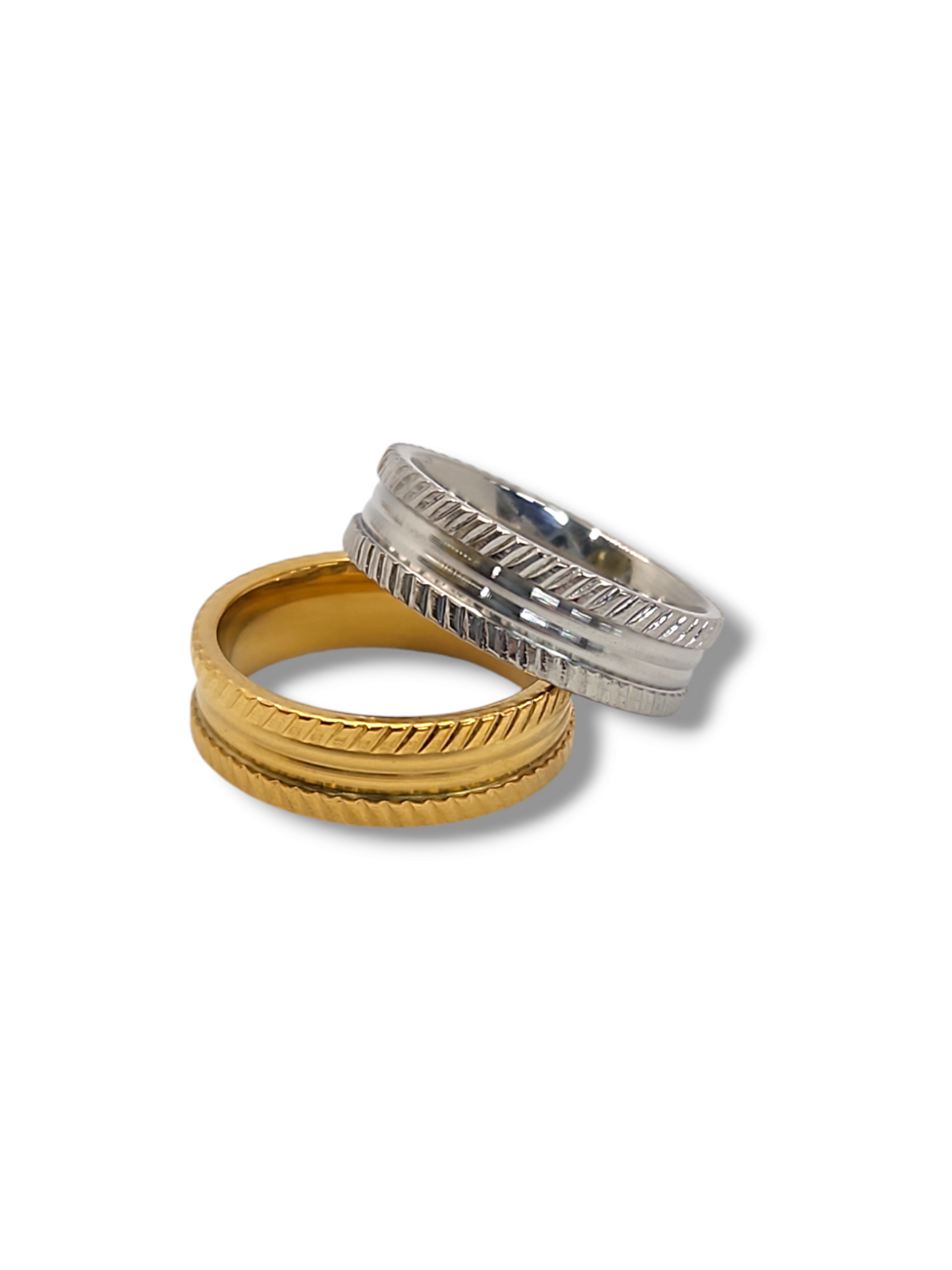 Diamond cut stainless steel ring band