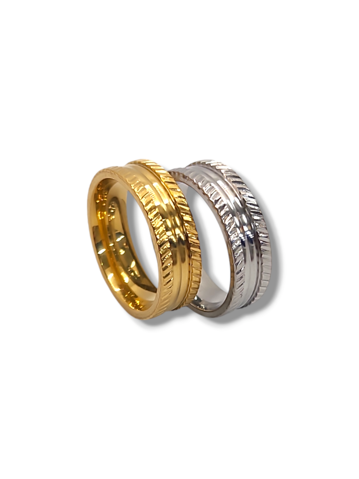 Diamond cut stainless steel ring band