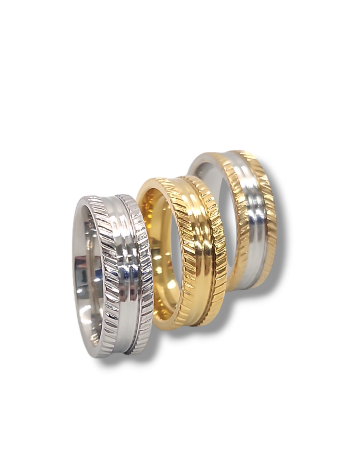 Diamond cut stainless steel ring band