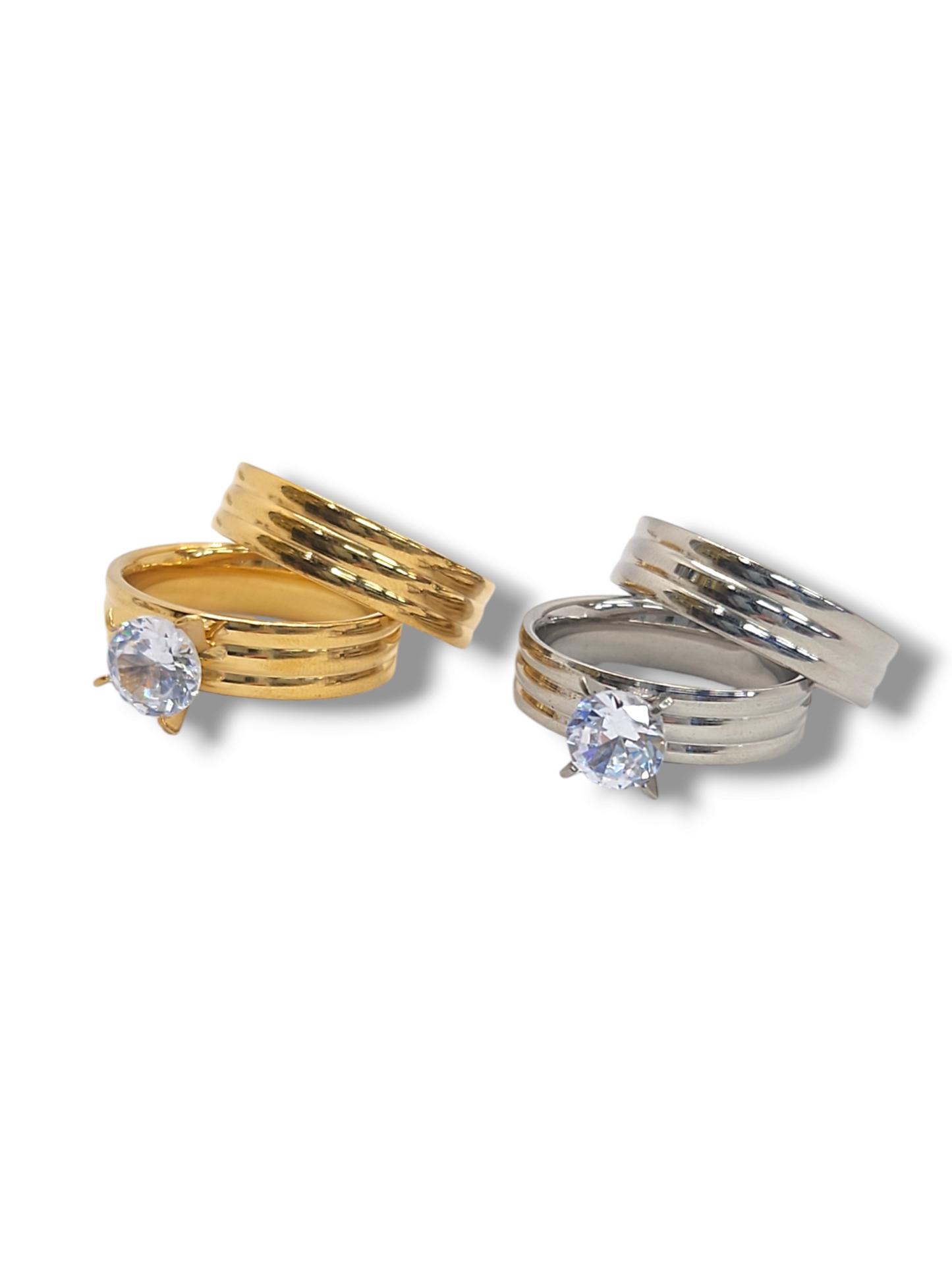 Stone Set Wedding band cubic zirconia shape Stainless steel 3mm