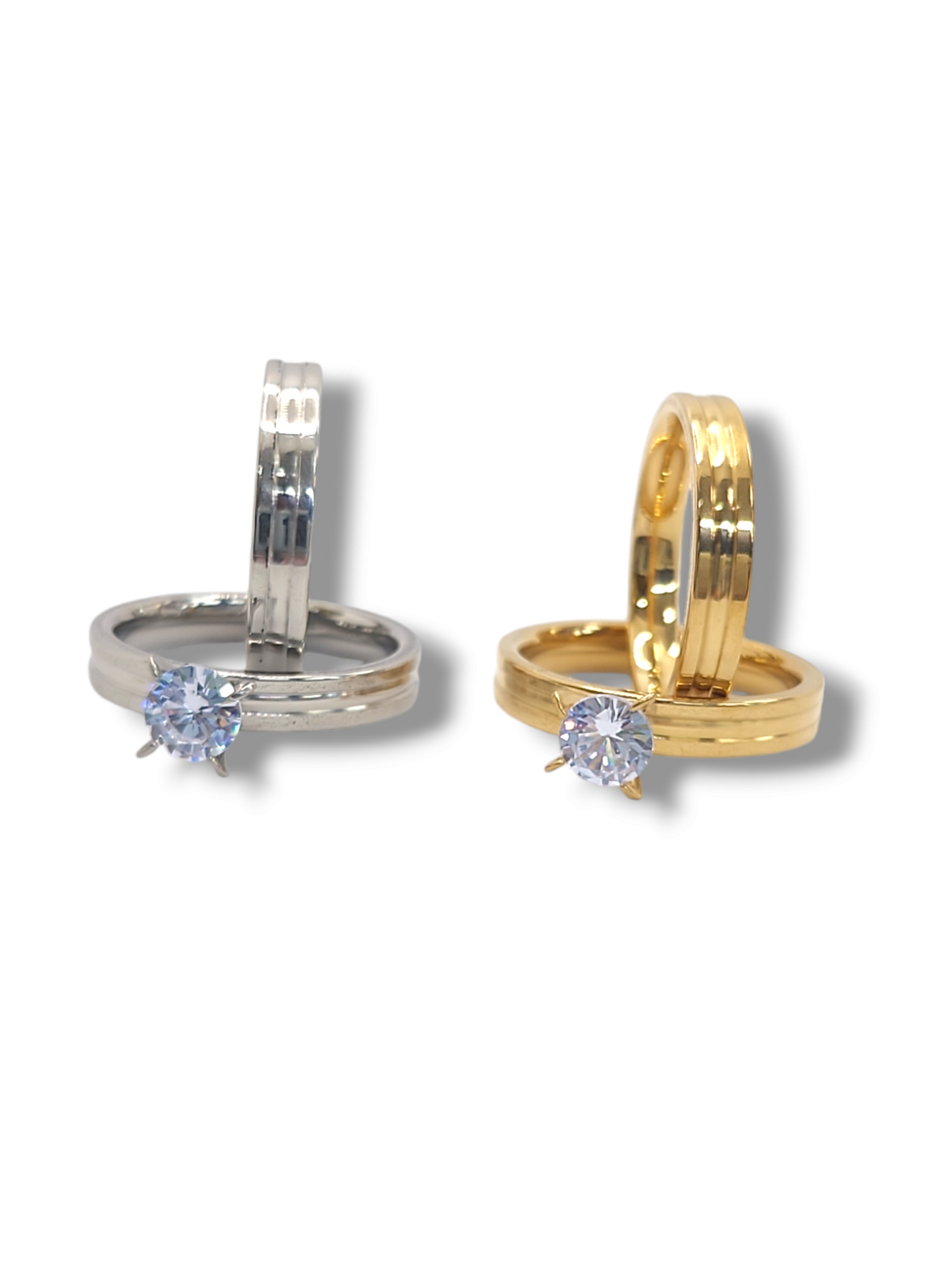 Stone Set Wedding band cubic zirconia shape Stainless steel 2mm