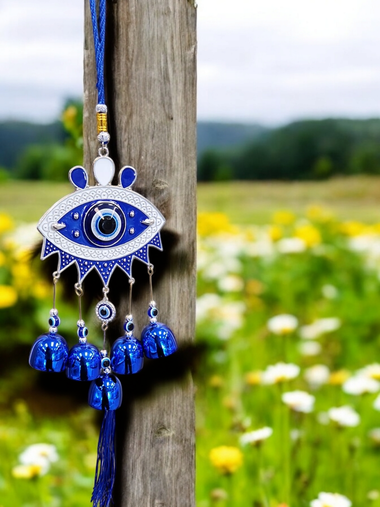 Turkish enamel evil eye bells keychain door stainless steel
