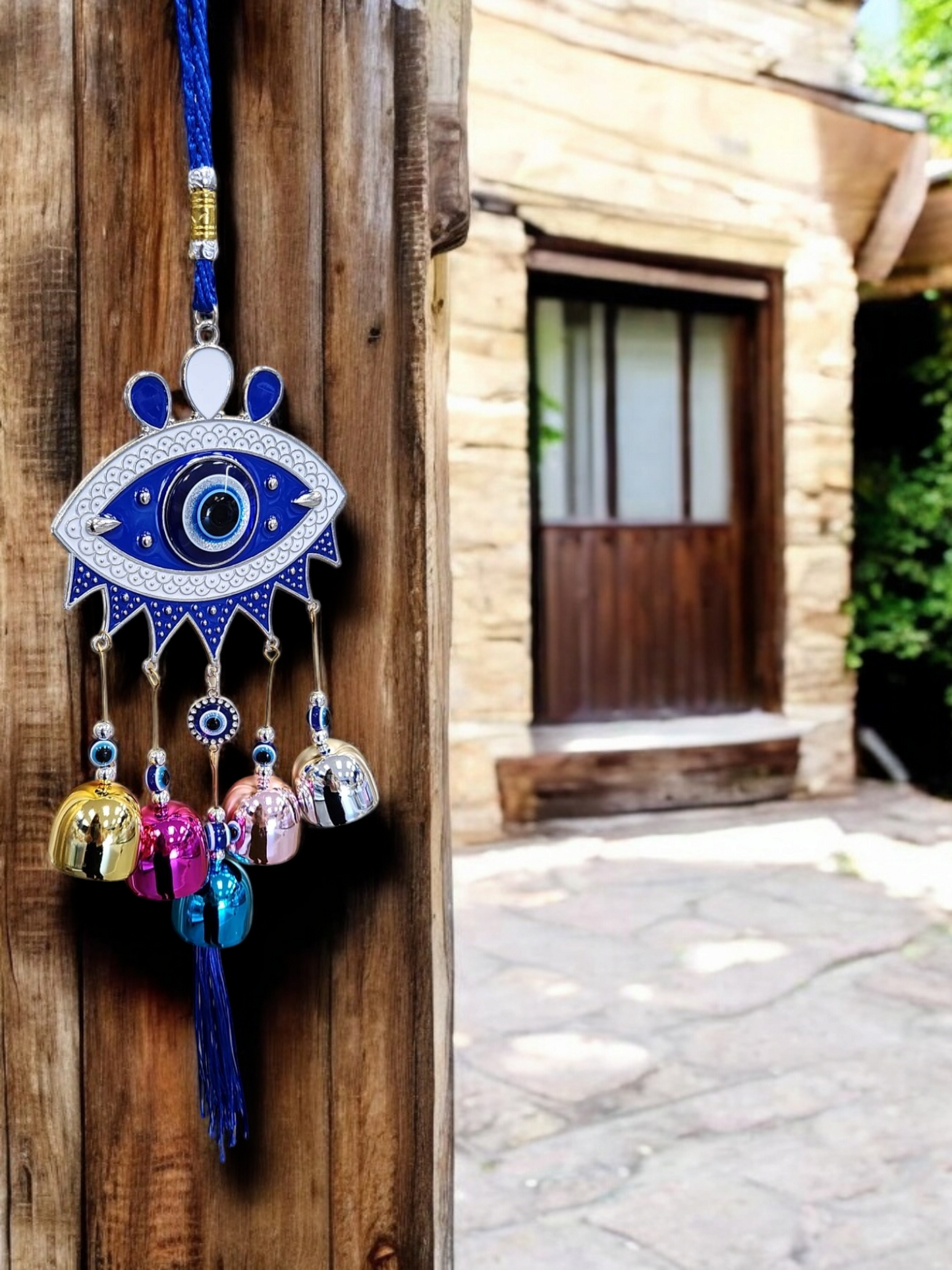 Turkish enamel evil eye bells keychain door stainless steel