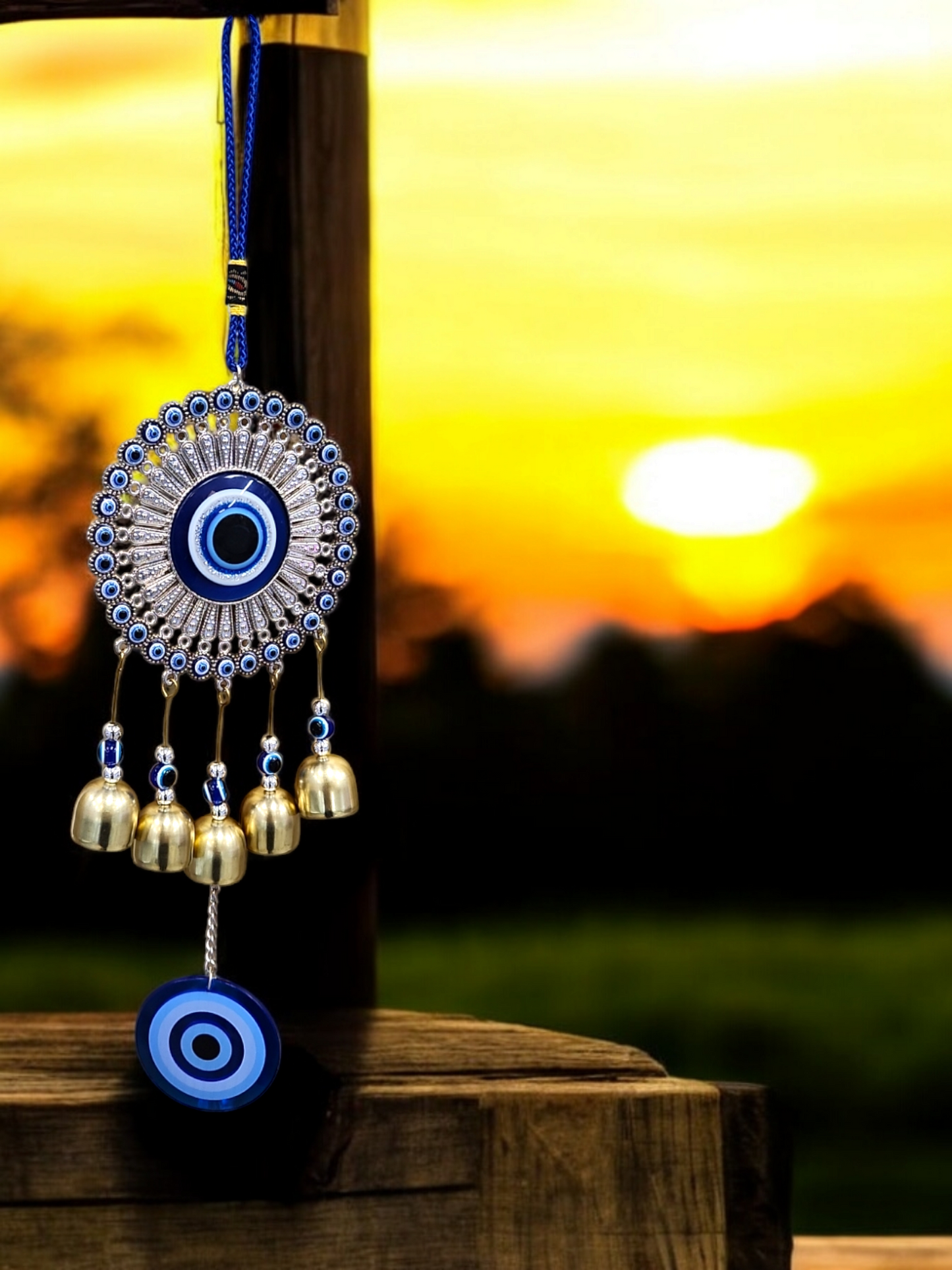 Round evil eye bells keychain door stainless steel
