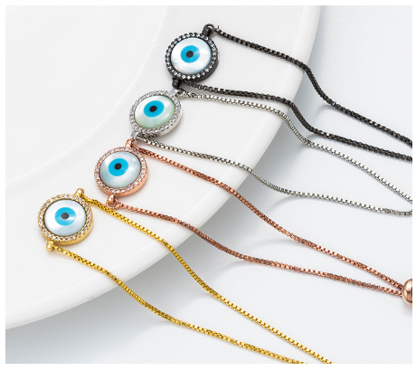 Evil eye round shell adjustable bracelet