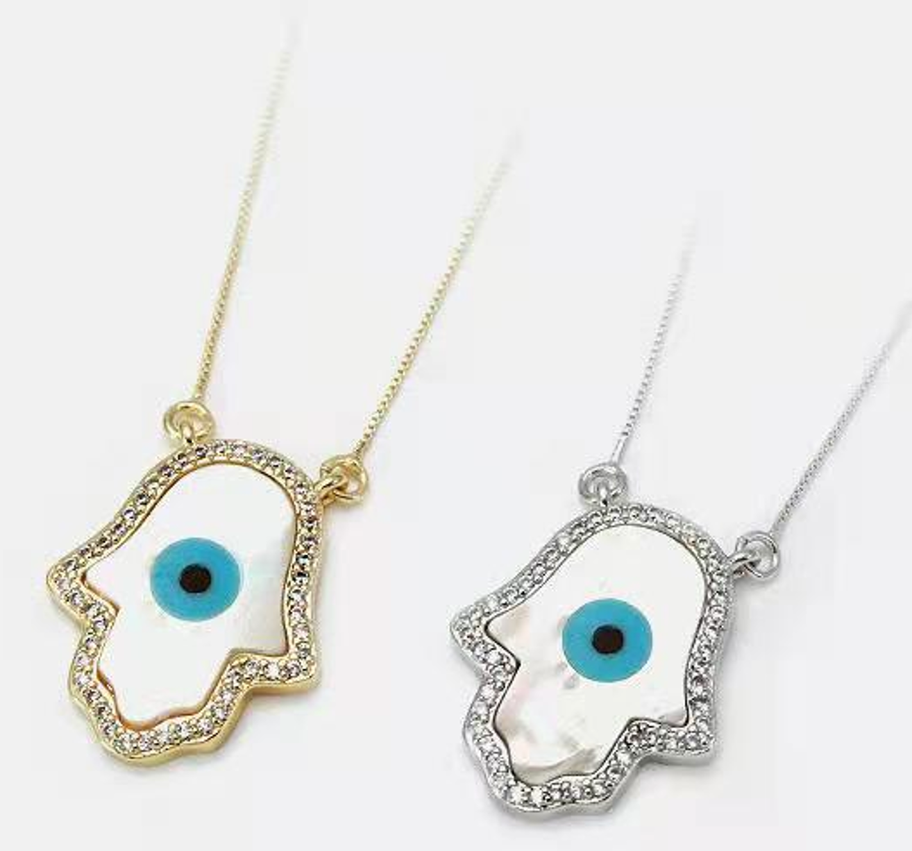 Hamsa shell necklaces stainless steel 18"