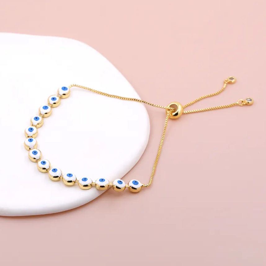 Multi- evil eye adjustable bracelet