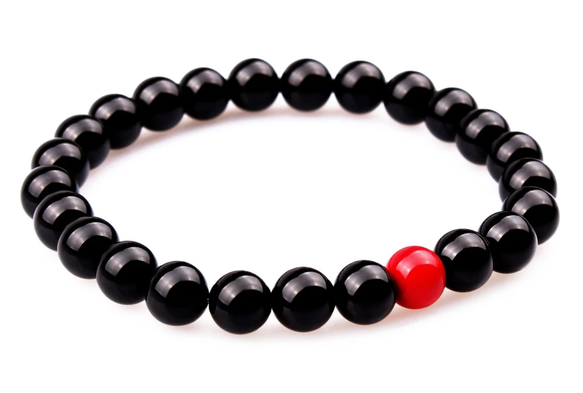 Men Natural Stone Bracelets Black Lava Onyx Beads Bracelet 8mm